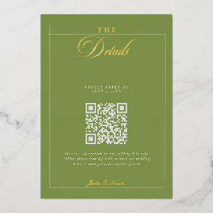 Invitation En Aluminium Détails du code QR de calligraphie verte noire cla