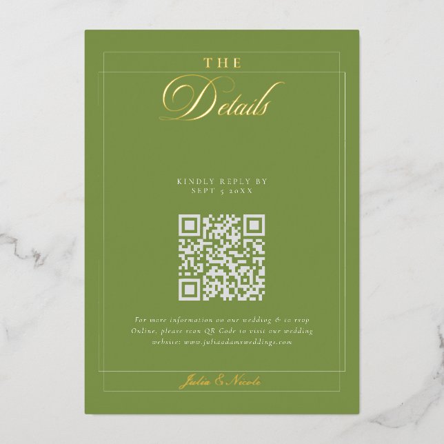 Invitation En Aluminium Détails du code QR de calligraphie verte noire cla (Recto)