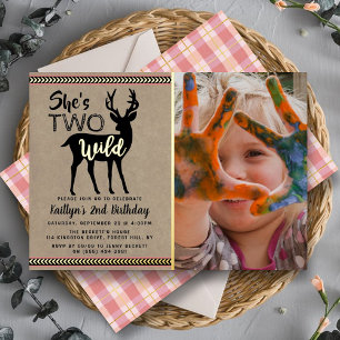 Invitation En Aluminium Deux cerfs sauvages de bois Filles 2e anniversaire