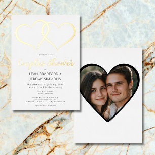 Invitation En Aluminium Deux Coeurs minimum noir blanc Couple Photo