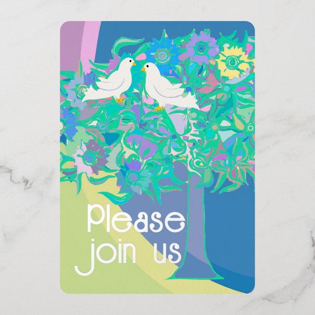 Invitation En Aluminium Deux Doses Blanches Style Art Déco (Recto)