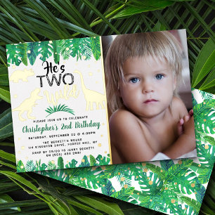 Invitation En Aluminium Deux garçons dinosaures sauvages 2e anniversaire P