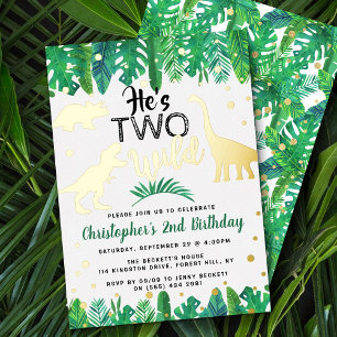 Invitation En Aluminium Deux garçons dinosaures sauvages 2e anniversaire r