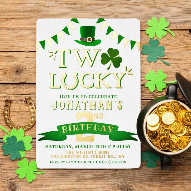 Invitation En Aluminium Deux Lucky St. Patrick's Day 2e anniversaire Real (Créateur téléchargé)