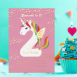 Invitation En Aluminium Deux nicorne Unicorn Deuxième fête d'anniversaire<br><div class="desc">Illustration à 2 nicornes de la licorne numéro deux avec cheveux arc-en-ciel et corne d'or,  et ailes avec étoiles d'or; couleur personnalisée sur l'avant et le dos.</div>