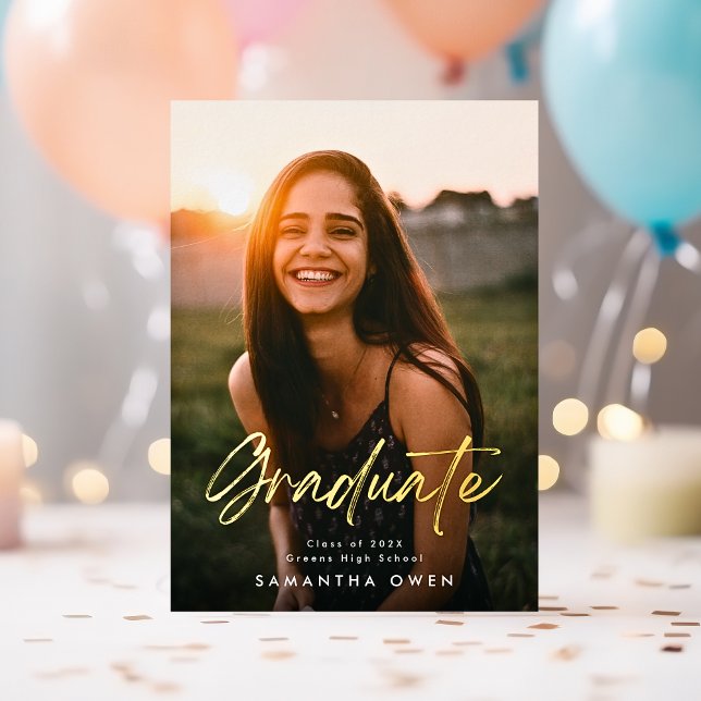 Invitation En Aluminium Deux photo Graduate Party Gold brosse personnalisé (Créateur téléchargé)