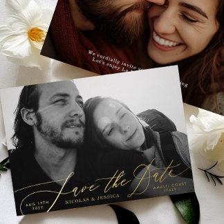Invitation En Aluminium Deux Photo La Dolce Vita Gold Enregistrer La Date