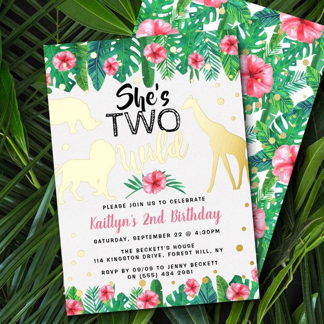 Invitation En Aluminium Deux Wild Jungle Safari Girls 2e Anniversaire Real (Créateur téléchargé)
