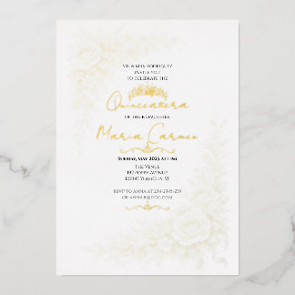 Invitation En Aluminium Diadème de Quinceanera à l'aquarelle en feuille d'
