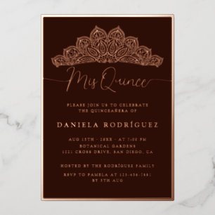 Invitation En Aluminium Diadème filigrané orné brun doré Quinceanera