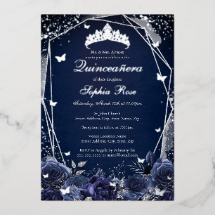 Invitation En Aluminium Diadème Fleur de Marine Argent Quinceanera