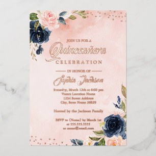 Invitation En Aluminium Diadème floral Quinceanera en feuille d'or ROSE