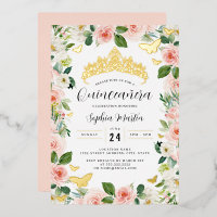 Diadème Floral Rose Doré Papillon Quinceanera