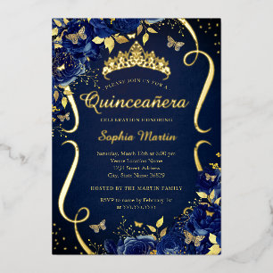 Invitation En Aluminium Diadème Papillon Floral Marine Quinceanera