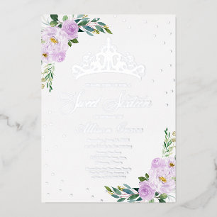 Invitation En Aluminium Diadème Sweet Sixteen Fleurs de Lavande Argent