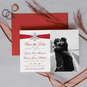 Invitation En Aluminium Diamante Flocon de neige et Ruban rouge Mariage d'