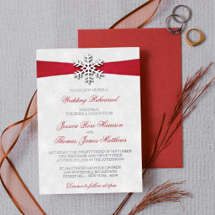 Invitation En Aluminium Diamante Flocon de neige et Ruban rouge Mariage d'