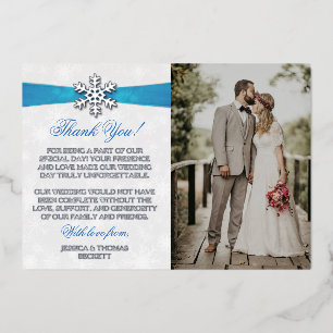 Invitation En Aluminium Diamante Snowflake & Blue Ribbon Mariage d'hiver