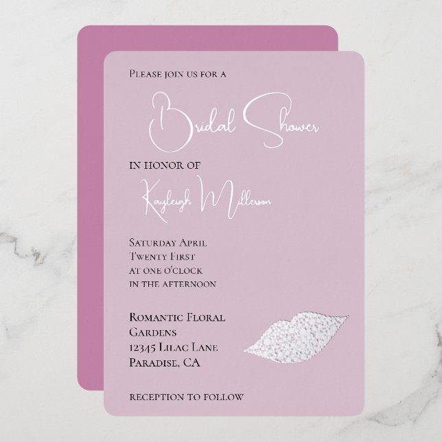 Invitation En Aluminium Diamants de verre rose Fête des mariées des lèvres (Recto/Verso)