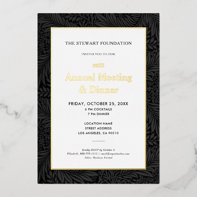 Invitation En Aluminium Dîner annuel élégant de botanique noire pour entre (Recto)