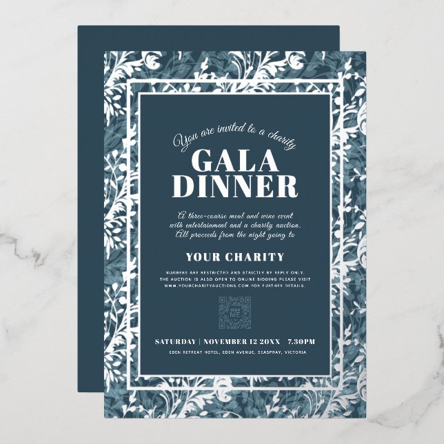 Invitation En Aluminium Dîner de gala motif bleu gris (Recto/Verso)