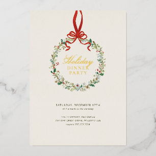 Invitation En Aluminium Dîner de Noël Botanique Vintage