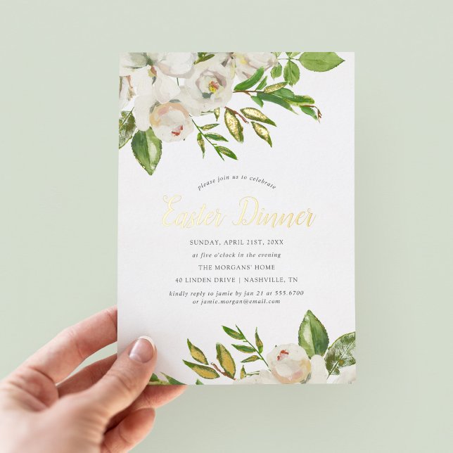 Invitation En Aluminium Dîner de Pâques Gilded Blooms (Créateur téléchargé)