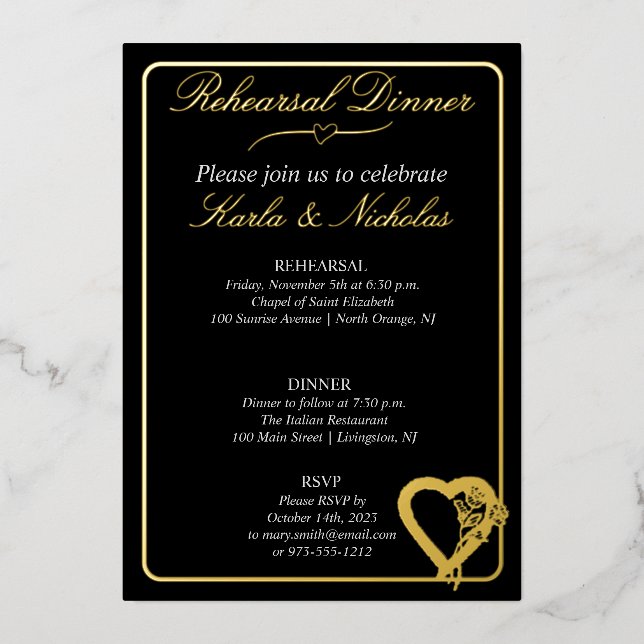 Invitation En Aluminium Dîner De Répétition Coeur Et Fleurs Roses (Recto)