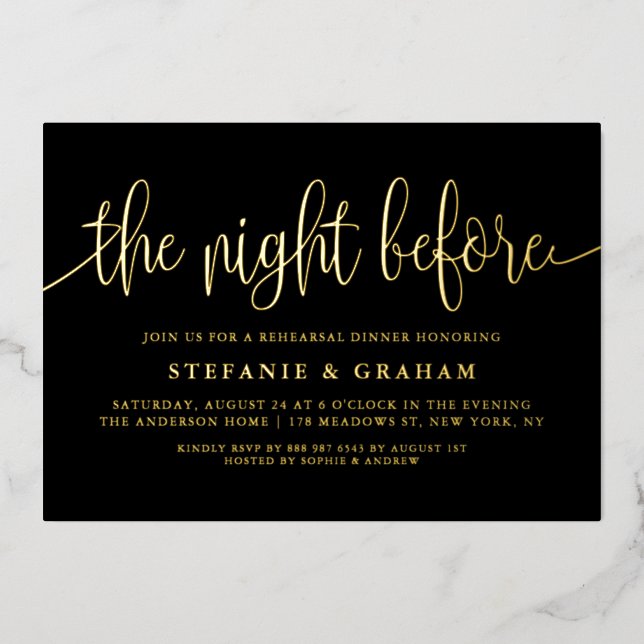 Invitation En Aluminium Dîner de répétition de Black The Night Before Scri (Recto)
