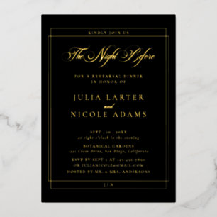 Invitation En Aluminium Dîner de répétition de calligraphie noir or classi