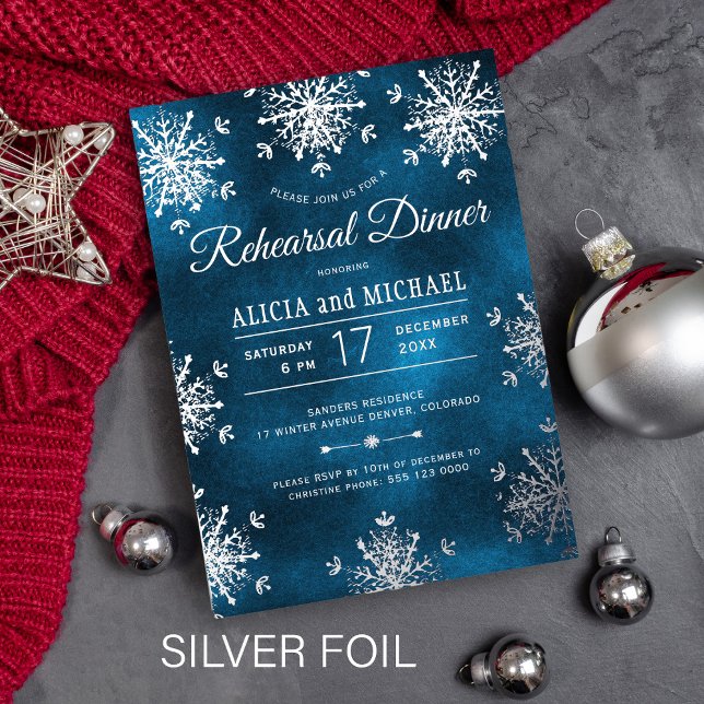 Invitation En Aluminium Dîner de répétition de flocons de neige argentés r (Créateur téléchargé)