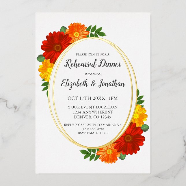 Invitation En Aluminium Dîner de répétition de florales d'automne (Recto)