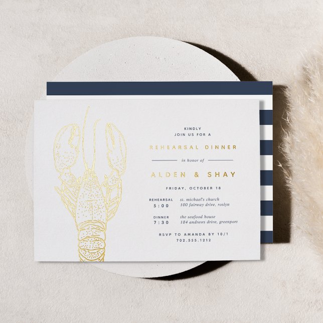Invitation En Aluminium Dîner de répétition de homard nautique Gold Foil (Créateur téléchargé)