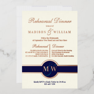 Invitation En Aluminium Dîner de répétition de luxe Monogram Marine Rose G