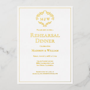 Invitation En Aluminium Dîner de répétition de mariage au monogramme Elega