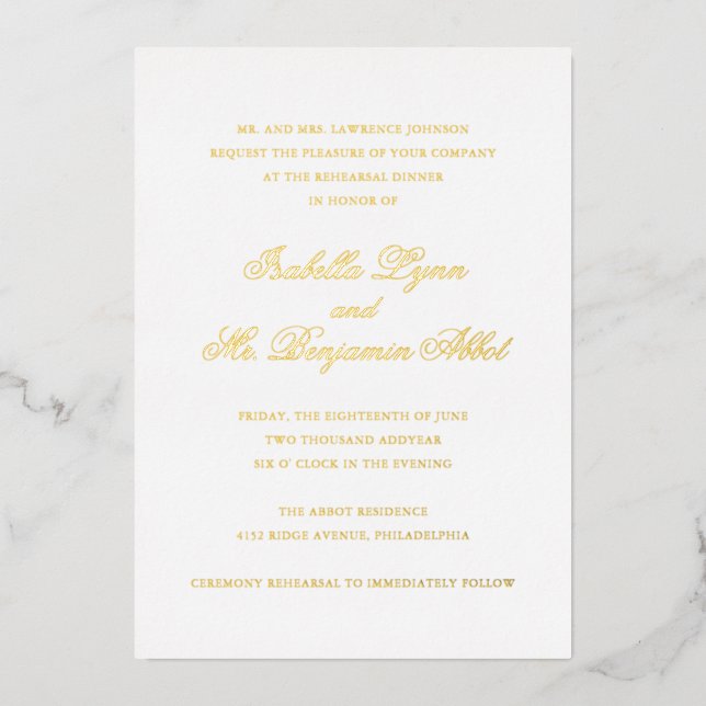 Invitation En Aluminium Dîner De Répétition De Mariage Élégant (Recto)