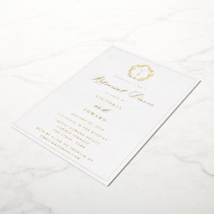 Invitation En Aluminium Dîner de répétition de monogramme de crête dorée v