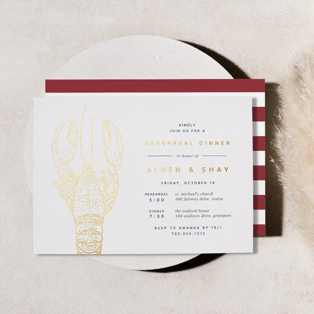 Invitation En Aluminium Dîner de répétition du crabe nautique Gold Foil (Créateur téléchargé)