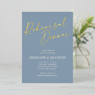 Invitation En Aluminium Dîner de répétition élégant bleu poussiéreux écrit