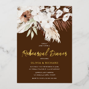 Invitation En Aluminium Dîner de répétition élégant bohème floral or