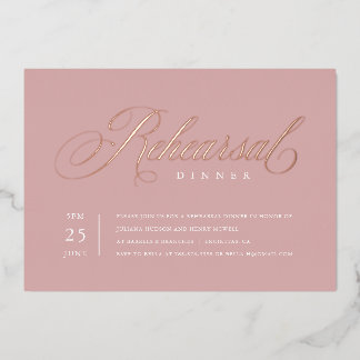 Invitation En Aluminium Dîner de répétition élégant Rose Gold Foil Invitat