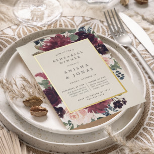 Invitation En Aluminium Dîner de répétition en fleurs de prune