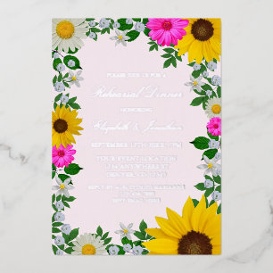 Invitation En Aluminium Dîner de répétition floral de tournesol rustique