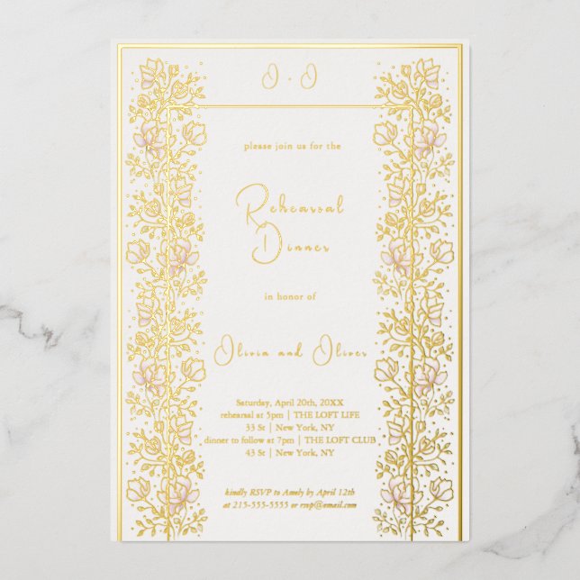 Invitation En Aluminium Dîner de répétition Magnolia rose (Recto)