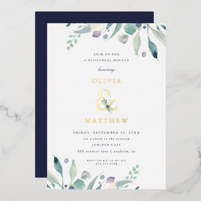 Invitation En Aluminium Dîner de répétition Mariage Floral de luxe (Recto/Verso)