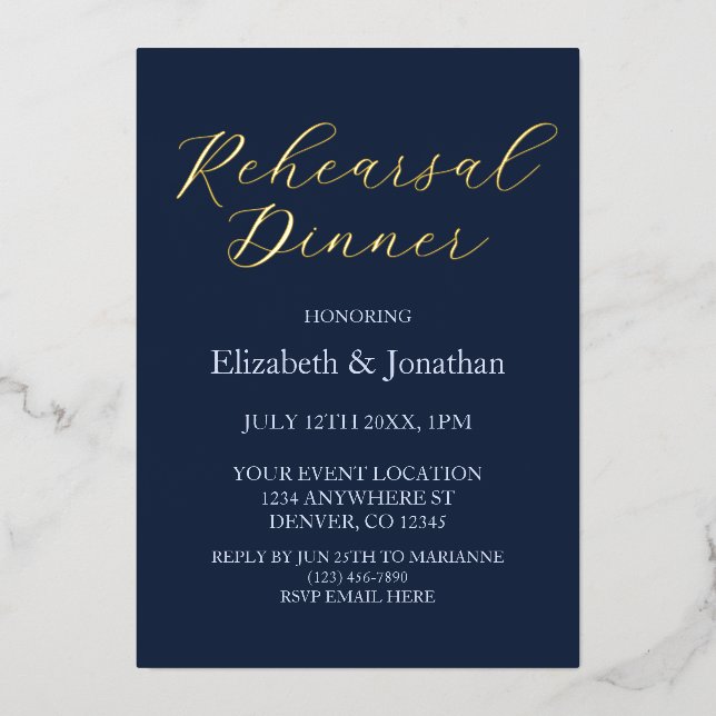 Invitation En Aluminium Dîner de répétition Opulent Blue (Recto)