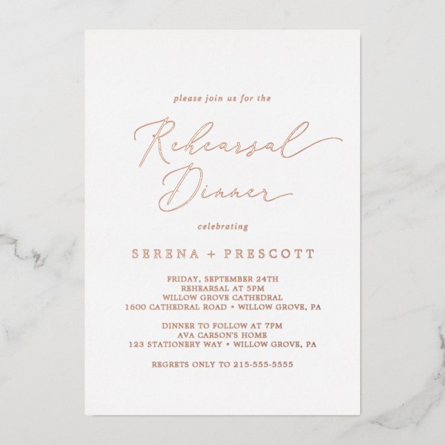 Invitation En Aluminium Dîner de répétition Rose Gold Foil (Recto)
