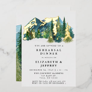 Invitation En Aluminium Dîner de répétition rustique aquarelle montagnes p