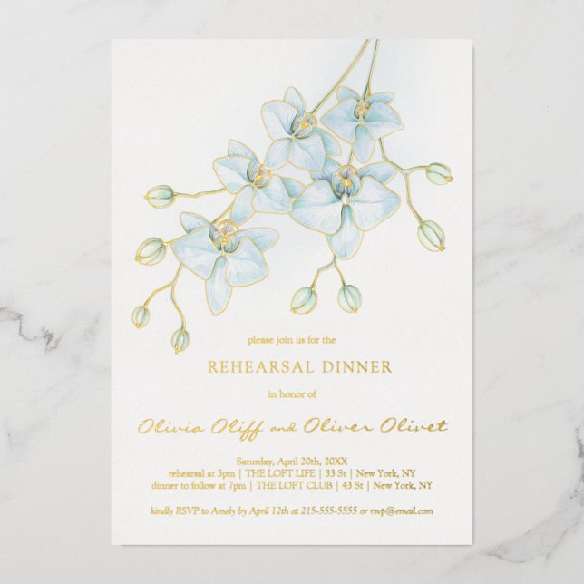 Invitation En Aluminium Dîner de répétition Soft Blue Orchid (Recto)