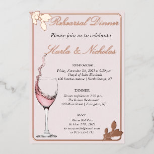 Invitation En Aluminium Dîner de répétition Toast floral, Blush